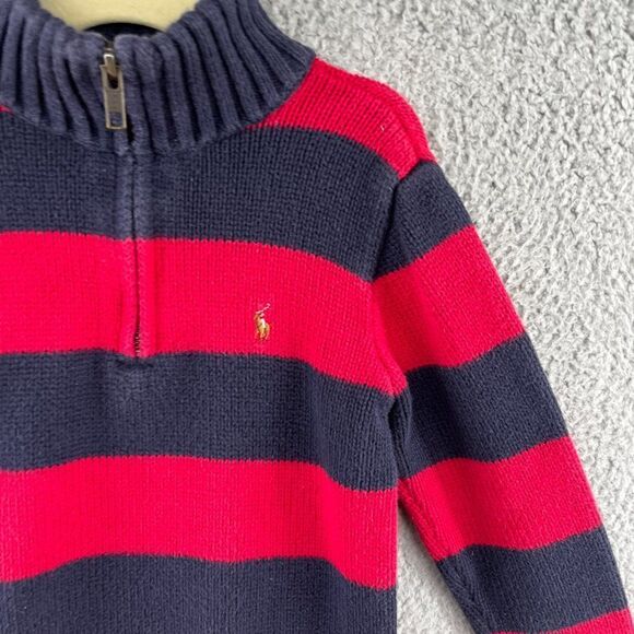 Ralph Lauren Striped Cotton Interlock Pullover Boys size 5 red navy blue stripe - Picture 3 of 12